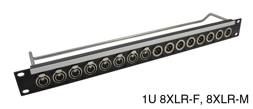 CANFORD CONNECT XLR TERMINATION PANEL 1U 1x8 Canford XLRF (left), 1x8 Canford XLRM (right), black